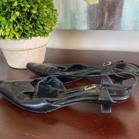SERGIO ROSSI VINTAGE BLACK AUTHENTIC ITALIAN LEATHER SLINGBACK PUMPS SIZE 39.5 - Picture 8 of 13